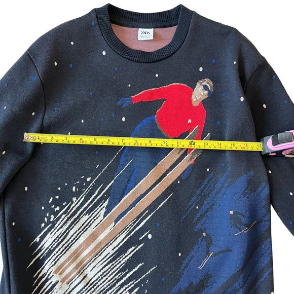 ZARA Men's Ski Sweater Medium Knit Navy Blue Polka Dot Streetwear 4087/401 - Picture 8 of 13